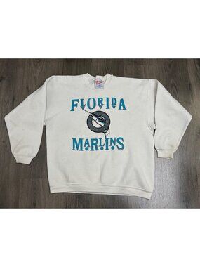 Vintage Marlins Sweatshirt Crewneck White XL Made in USA - Stains